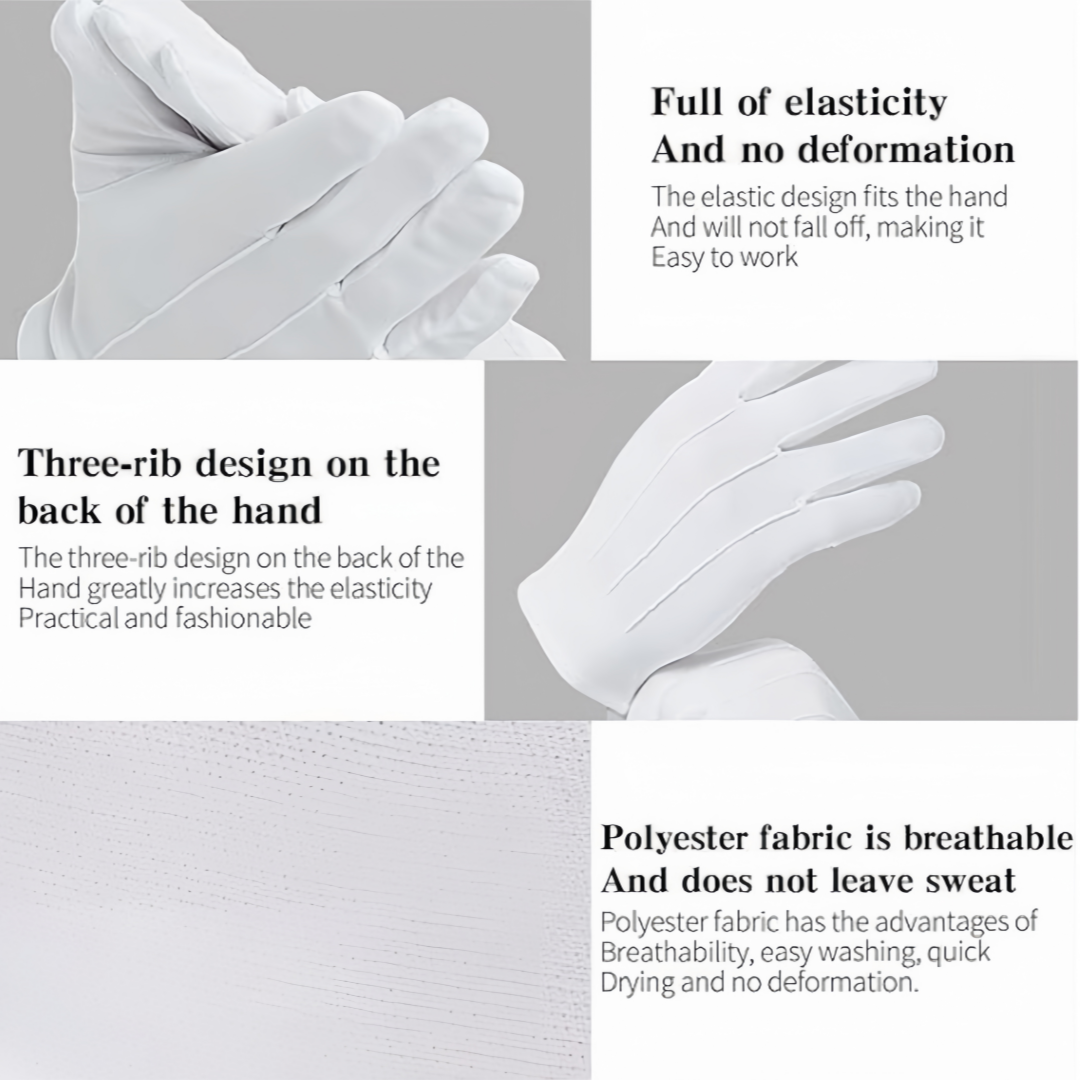 MATORD 2 Pairs White Overstitched Nylon Gloves