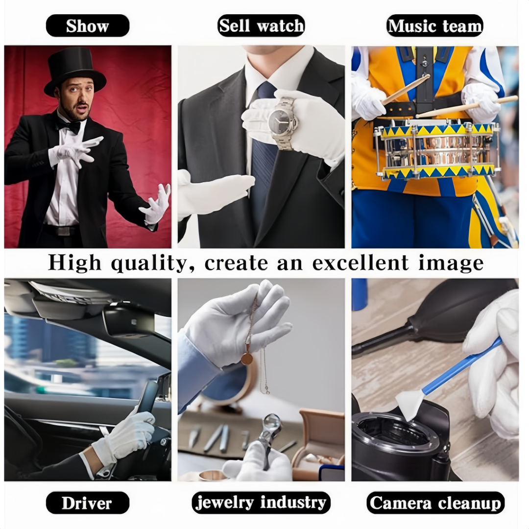 MATORD 2 Pairs White Overstitched Nylon Gloves