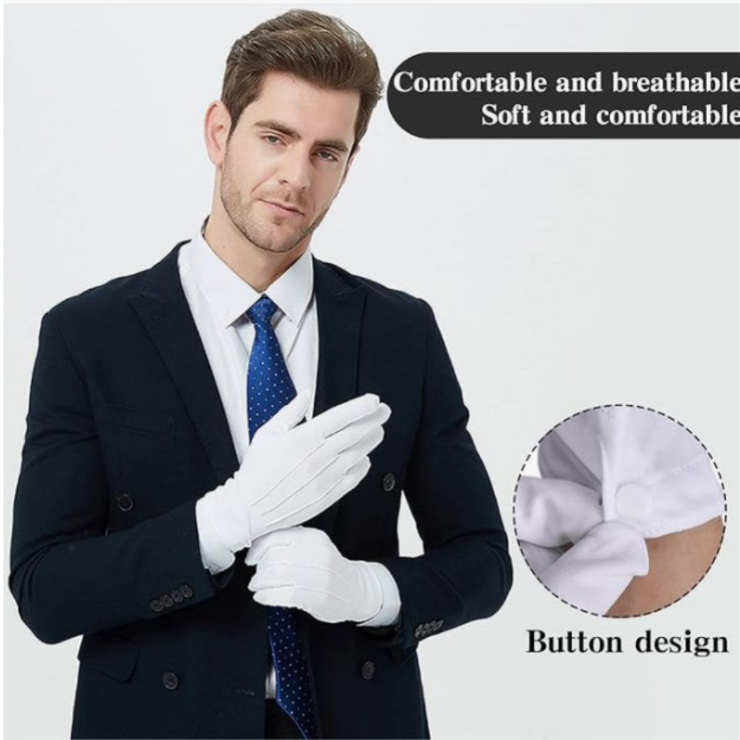 MATORD 2 Pairs White Overstitched Nylon Gloves